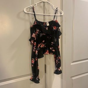 H&M Cropped Cold Shoulder Floral Top